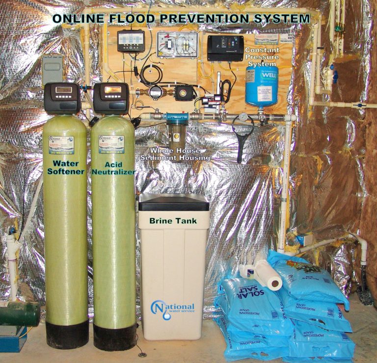 National Water Service’s Featured Water Treatment Services in Maryland 2 Water Softener With Brine Tank, Acid Neutralizer For Ph &Amp; Corrosion Control, Constant Pressure Water System With Online Flood Prevention And Pump Stop Box