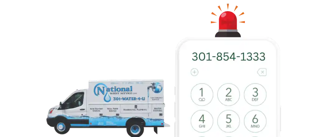 a mobile phone 301-854-1333 with a national water service truck