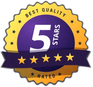 A Purple And Yellow Label With Stars And A Ribbon