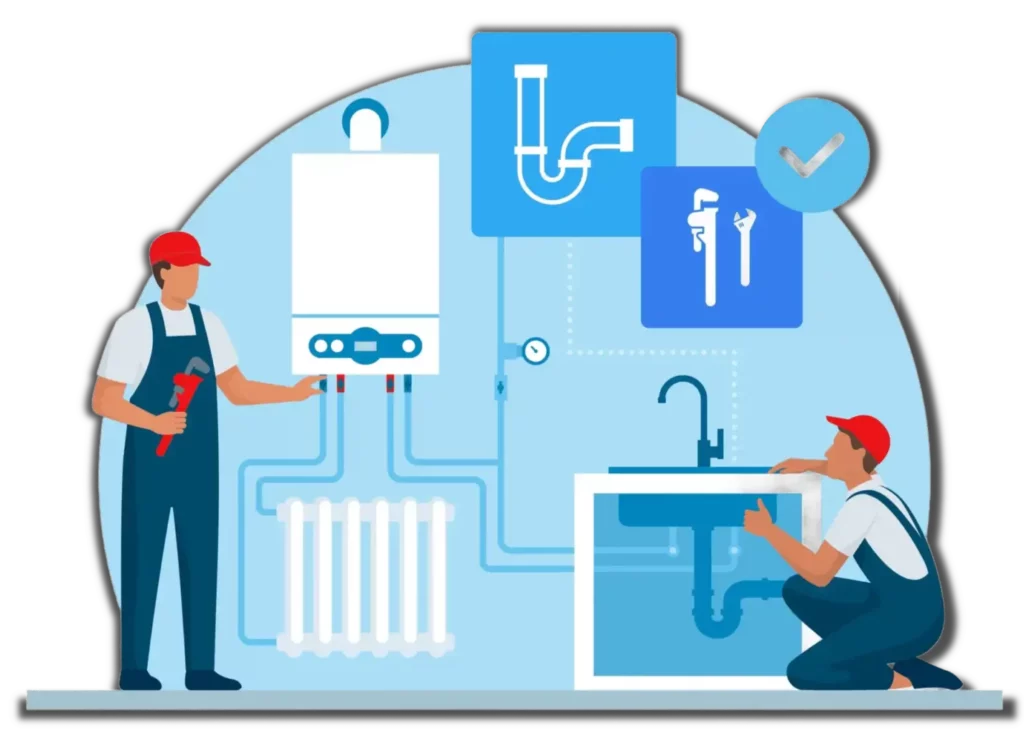 A Couple Of Men Working In A Plumbing Service