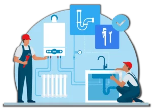 A Couple Of Men Working In A Plumbing Service