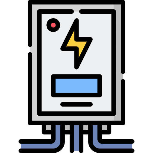A White Box With A Lightning Bolt And Blue Wires